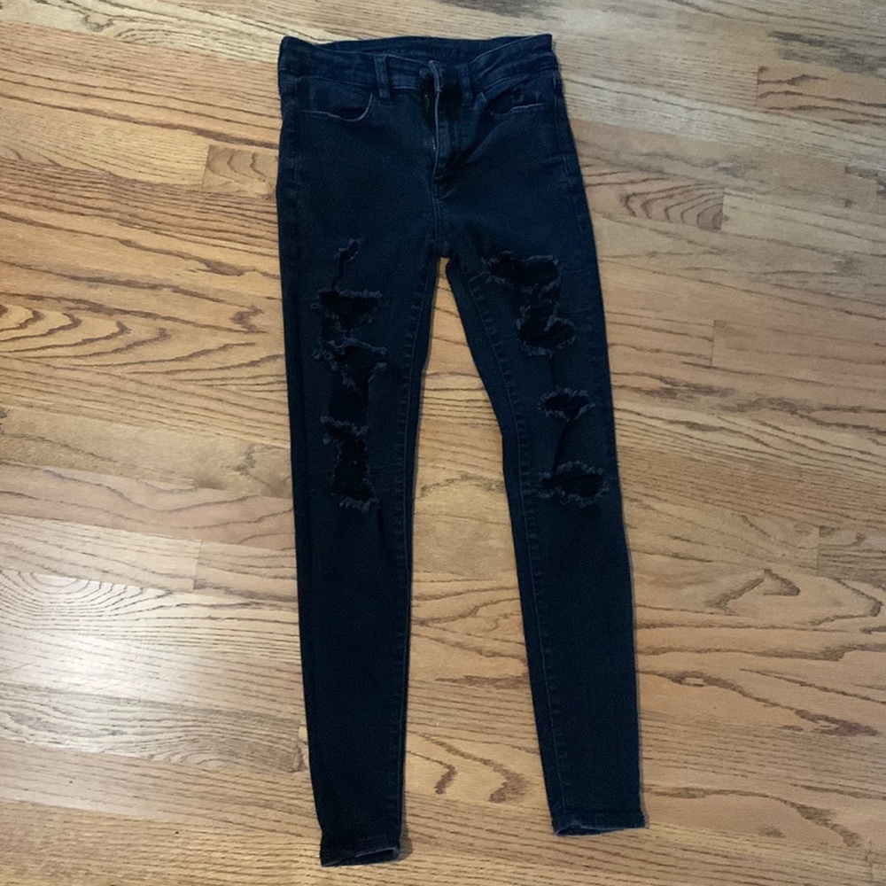 American Eagle Ne(X)t Level Stretch Black Ripped Skinny Jeans